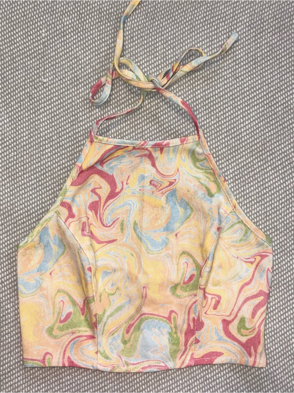 Le Lis Rainbow Swirl Fitted Pastel Crop Halter Top Sz Sm